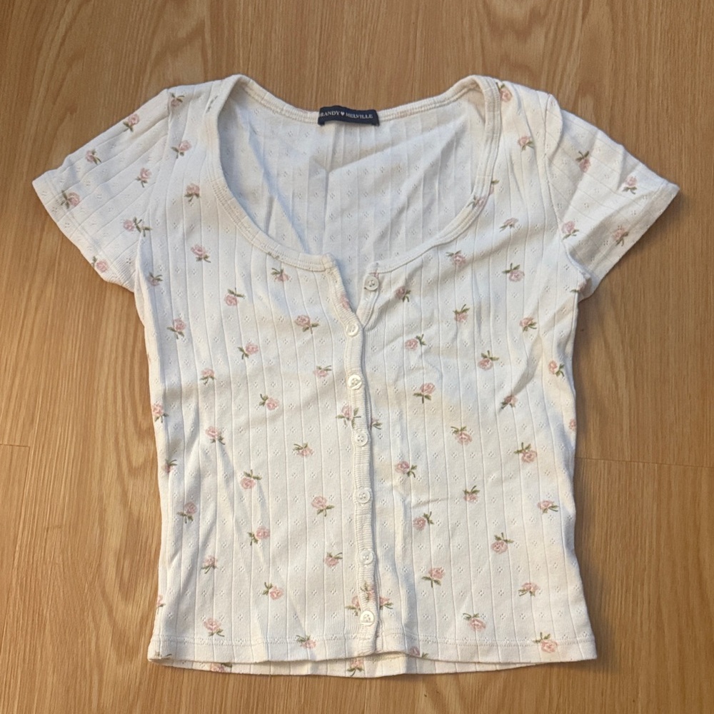 Brandy Melville White Floral Crop Top